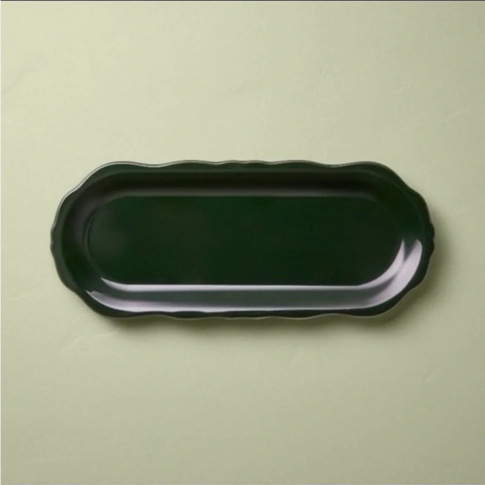 Stoneware Reactive Glaze Oval Serving Tray Dark Green - Hearth & Hand Magnolia